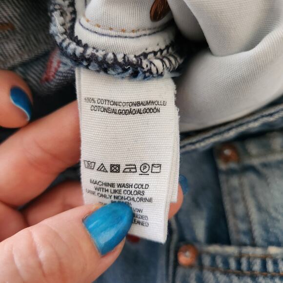 Free People We The Free Embroidered Distressed Jeans 26‎ Blue Straight Leg Retro - Picture 6 of 10